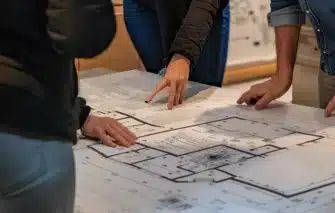 stock house plans being made by a home designer