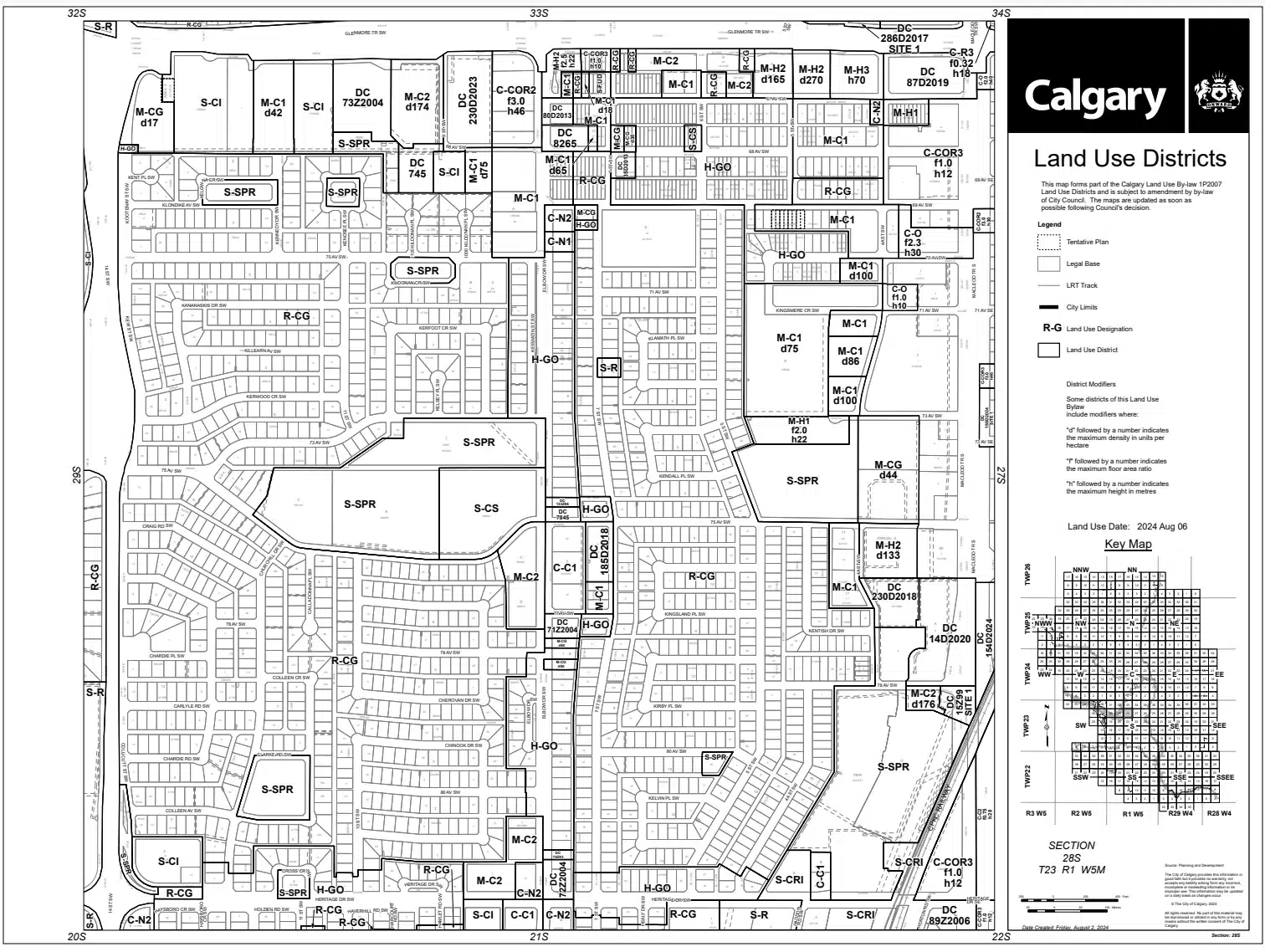 An example of the land use districts within Calgary