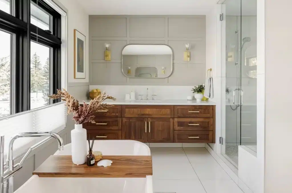 An en-suite bathroom for the master bedroom in a family house design in Calgary.