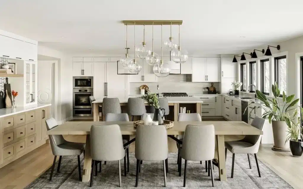 A dining room in a family house design in Calgary.