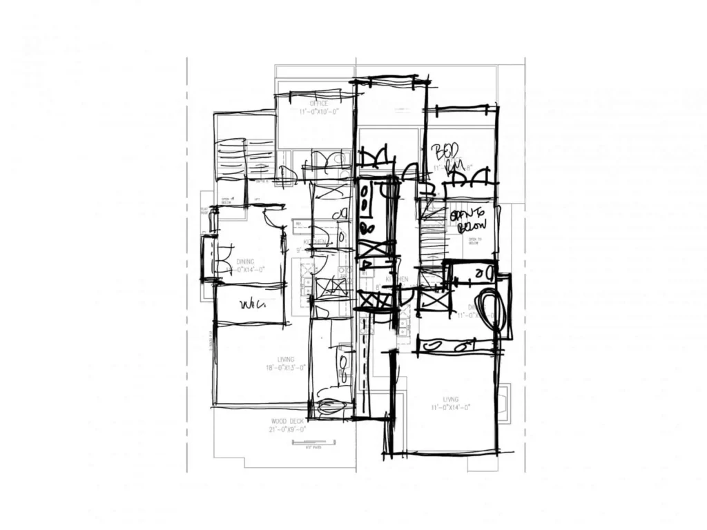 The sketch of a multi family home in Calgary.