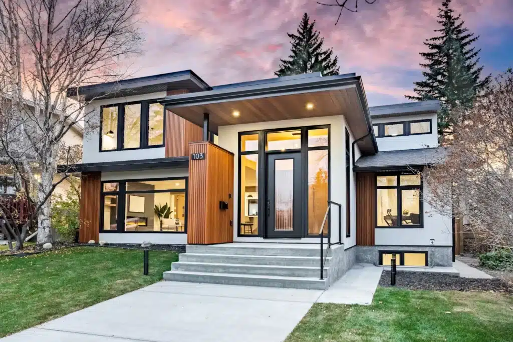 The front entrance of a home after a renovation in Calgary.