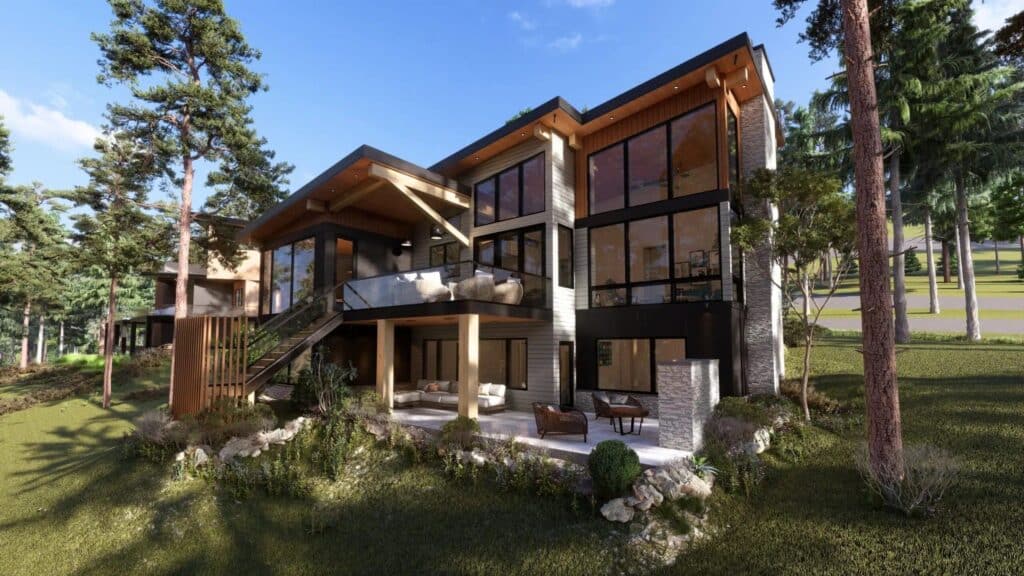 A gorgeous home in the Columbia Valley shaded by large trees.