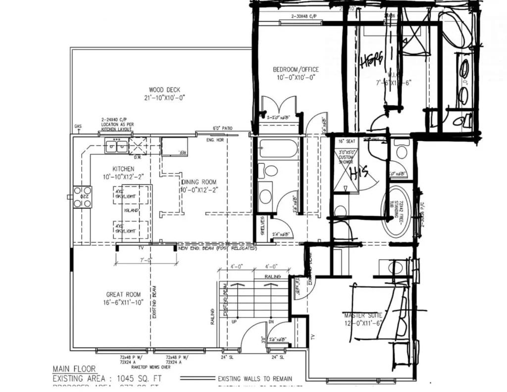 The initial floor plan for a new custom home design in Calgary.
